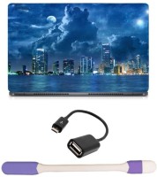 Skin Yard City Lights & Buildings Laptop Skin -14.1 Inch with USB LED Light & OTG Cable (Assorted) Combo Set   Laptop Accessories  (Skin Yard)