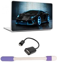 Skin Yard Black Blue Car in Night Laptop Skin with USB LED Light & OTG Cable - 15.6 Inch Combo Set   Laptop Accessories  (Skin Yard)