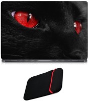 Skin Yard Red Eye Cat Laptop Skin/Decal with Reversible Laptop Sleeve - 14.1 Inch Combo Set   Laptop Accessories  (Skin Yard)