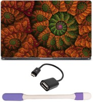 Skin Yard Green Orange Fractal 3D Abstract Laptop Skin -14.1 Inch with USB LED Light & OTG Cable (Assorted) Combo Set   Laptop Accessories  (Skin Yard)