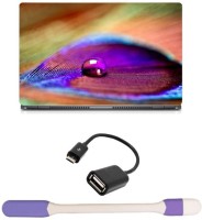 Skin Yard Peacock Feather Drops Laptop Skin -14.1 Inch with USB LED Light & OTG Cable (Assorted) Combo Set   Laptop Accessories  (Skin Yard)