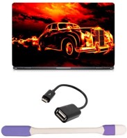 Skin Yard 3D Fire Car Laptop Skin -14.1 Inch with USB LED Light & OTG Cable (Assorted) Combo Set   Laptop Accessories  (Skin Yard)