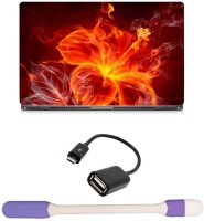 Skin Yard Fire Flower Petals Laptop Skin -14.1 Inch with USB LED Light & OTG Cable (Assorted) Combo Set   Laptop Accessories  (Skin Yard)