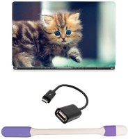 Skin Yard Cute Funny Blue Eyes Kitten Sparkle Laptop Skin with USB LED Light & OTG Cable - 15.6 Inch Combo Set   Laptop Accessories  (Skin Yard)