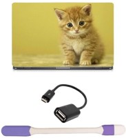 Skin Yard Brown Cat Laptop Skin with USB LED Light & OTG Cable - 15.6 Inch Combo Set   Laptop Accessories  (Skin Yard)
