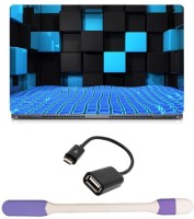 Skin Yard 3D Black Blue Box Laptop Skin with USB LED Light & OTG Cable - 15.6 Inch Combo Set   Laptop Accessories  (Skin Yard)