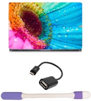 Skin Yard Tri Color Flower with Water Drops Laptop Skin -14.1 Inch with USB LED Light & OTG Cable (Assorted) Combo Set   Laptop Accessories  (Skin Yard)