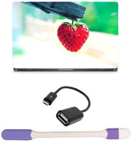 Skin Yard Strawberry Hang With Wooden Clip Sparkle Laptop Skin -14.1 Inch with USB LED Light & OTG Cable (Assorted) Combo Set   Laptop Accessories  (Skin Yard)