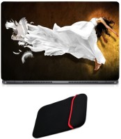 Skin Yard White Feather Girl Laptop Skin/Decal with Reversible Laptop Sleeve - 14.1 Inch Combo Set   Laptop Accessories  (Skin Yard)