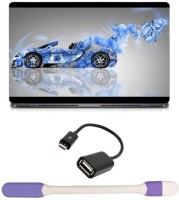 Skin Yard Blue Butterfly Car Abstract Laptop Skin -14.1 Inch with USB LED Light & OTG Cable (Assorted) Combo Set   Laptop Accessories  (Skin Yard)