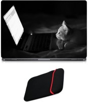 Skin Yard Cat on Laptop Laptop Skin/Decal with Reversible Laptop Sleeve - 15.6 Inch Combo Set   Laptop Accessories  (Skin Yard)