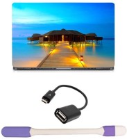 Skin Yard Beautiful Illuminated Bungalow on Beach Laptop Skin -14.1 Inch with USB LED Light & OTG Cable (Assorted) Combo Set   Laptop Accessories  (Skin Yard)