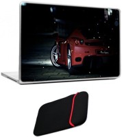 Skin Yard Red Car in Night Laptop Skin with Reversible Laptop Sleeve - 14.1 Inch Combo Set   Laptop Accessories  (Skin Yard)