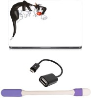 Skin Yard Crazy Cat Laptop Skin -14.1 Inch with USB LED Light & OTG Cable (Assorted) Combo Set   Laptop Accessories  (Skin Yard)
