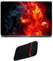 Skin Yard Red Fire Flower Laptop Skin with Reversible Laptop Sleeve - 14.1 Inch Combo Set   Laptop Accessories  (Skin Yard)