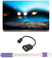 Skin Yard Blurred Light At Beach Laptop Skin -14.1 Inch with USB LED Light & OTG Cable (Assorted) Combo Set   Laptop Accessories  (Skin Yard)