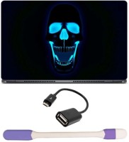 Skin Yard 3D black Skull With Blue Light Laptop Skin -14.1 Inch with USB LED Light & OTG Cable (Assorted) Combo Set   Laptop Accessories  (Skin Yard)