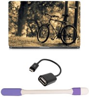 Skin Yard Bicycle Blur Nature Sparkle Laptop Skin -14.1 Inch with USB LED Light & OTG Cable (Assorted) Combo Set   Laptop Accessories  (Skin Yard)