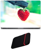 Skin Yard Strawberry Hang With Wooden Clip Sparkle Laptop Skin/Decal with Reversible Laptop Sleeve - 14.1 Inch Combo Set   Laptop Accessories  (Skin Yard)
