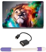 Skin Yard Lion Colour Art Laptop Skin -14.1 Inch with USB LED Light & OTG Cable (Assorted) Combo Set   Laptop Accessories  (Skin Yard)