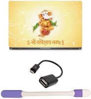 Skin Yard Shri Ganeshay Namah Canvas Print Sparkle Laptop Skin -14.1 Inch with USB LED Light & OTG Cable (Assorted) Combo Set   Laptop Accessories  (Skin Yard)