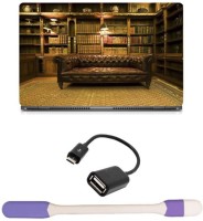 Skin Yard Sofa in Library Laptop Skin -14.1 Inch with USB LED Light & OTG Cable (Assorted) Combo Set   Laptop Accessories  (Skin Yard)