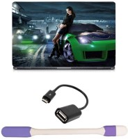 Skin Yard Need For Speed Rivals Green Car Laptop Skin -14.1 Inch with USB LED Light & OTG Cable (Assorted) Combo Set   Laptop Accessories  (Skin Yard)