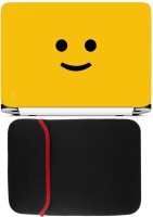 View FineArts Yellow Smiley Laptop Skin with Reversible Laptop Sleeve Combo Set Laptop Accessories Price Online(FineArts)