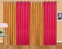 Ville Style 214 cm (7 ft) Polyester Door Curtain (Pack Of 4)(Solid, Gold, Pink)