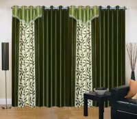Ville Style 275 cm (9 ft) Polyester Long Door Curtain (Pack Of 4)(Floral, Green)