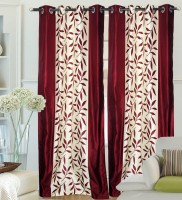 Ville Style 2.14 m (0 ft) Polyester Door Curtain (Pack Of 2)(Floral, Maroon)