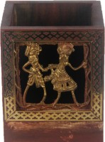 JaipurCrafts Dokra 1 Compartments Wood, Brass Pen Holder(Brown, Gold)