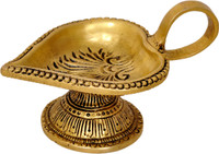 Aesthetic Decors Leaf Design Oil Lamp (Deepak) in Fine Gold Brass Table Diya(Height: 2.5 inch) RS.871.00