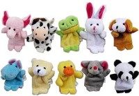 Niceeshop Cute 10Pcs Velvet Animal Style Finger Puppets Set + Cable  - 14 inch(Brown)