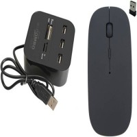 VU4 All In One 3 Port USB Hub Cum Multi Card Reader With Ultra Wireless Slim mouse Combo Set   Laptop Accessories  (VU4)
