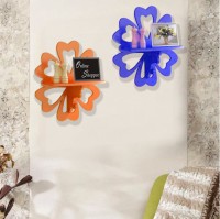 View Onlineshoppee Hermosa Set Of 2 MDF Wall Shelf(Number of Shelves - 2, Orange, Blue) Furniture (Onlineshoppee)