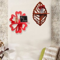 Onlineshoppee Hermosa Set of 2 MDF Wall Shelf(Number of Shelves - 2, Red, Brown)   Furniture  (Onlineshoppee)