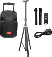 MX 10 inches Portable Multimedia Trolley Speaker With Speaker stand and Built-in Amplifier Battery Bluetooth Usb Radio Fm Sd Card Aux Input & 2 Wireless Microphone Remote 3710&3465A Indoor, Outdoor PA System(75 W)