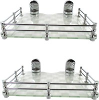 RoyaL Indian Craft Set of 2 Queen Bracket 9 By 11 INCH White Pattern Printed Platinum Multipurpose Speaker / Set Top Box Glass Wall Shelf(Number of Shelves - 2, Clear, White)   Furniture  (royaL indian craft)