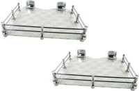 View RoyaL Indian Craft Set of 2 Chrome Bracket 9 By 11 INCH White Pattern Printed Platinum Multipurpose Speaker / Set Top Box Glass Wall Shelf(Number of Shelves - 2, Clear, White) Furniture (royaL indian craft)