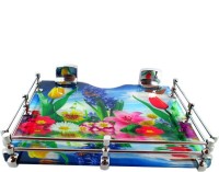 View RoyaL Indian Craft Chrome Bracket Beautiful Flora Printed 9 By 11 INCH Multipurpose Speaker/ Set Top Box Glass Wall Shelf(Number of Shelves - 1, Multicolor) Furniture (royaL indian craft)
