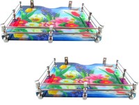 RoyaL Indian Craft Set of 2 Brass F Bracket Beautiful Flora Printed 9 By 11 INCH Multipurpose Speaker/ Set Top Box Glass Wall Shelf(Number of Shelves - 2, Multicolor)   Furniture  (royaL indian craft)
