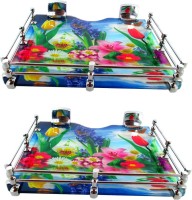 View RoyaL Indian Craft Set of 2 Chrome Bracket Beautiful Flora Printed 9 By 11 INCH Multipurpose Speaker/ Set Top Box Glass Wall Shelf(Number of Shelves - 2, Multicolor) Furniture (royaL indian craft)