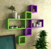 Masterwood squre cub MDF Wall Shelf(Number of Shelves - 6, Green, Purple)   Furniture  (Masterwood)