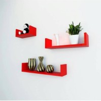 Masterwood u rank wall shelf MDF Wall Shelf(Number of Shelves - 3, Red)   Furniture  (Masterwood)