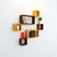 CraftOnline wooden wall shelf Wooden Wall Shelf(Number of Shelves - 6, Yellow, Brown)   Furniture  (CraftOnline)