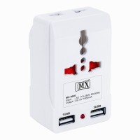 View MX Dual Usb charger with Universal Socket to 3 Pin Indian Plug Converter 3646 Worldwide Adaptor(White) Laptop Accessories Price Online(MX)