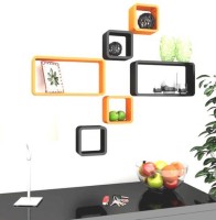 CraftOnline wooden wall shelf Wooden Wall Shelf(Number of Shelves - 6, Black, Orange)   Furniture  (CraftOnline)