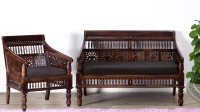 Vintej Home Fabric 2 + 1 Walnut Sofa Set   Furniture  (VINTEJ HOME)