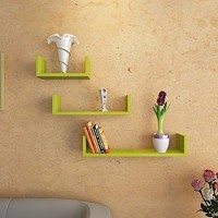 View Decorasia U Shaped Floating Green MDF Wall Shelf(Number of Shelves - 3, Green) Furniture (Decorasia)
